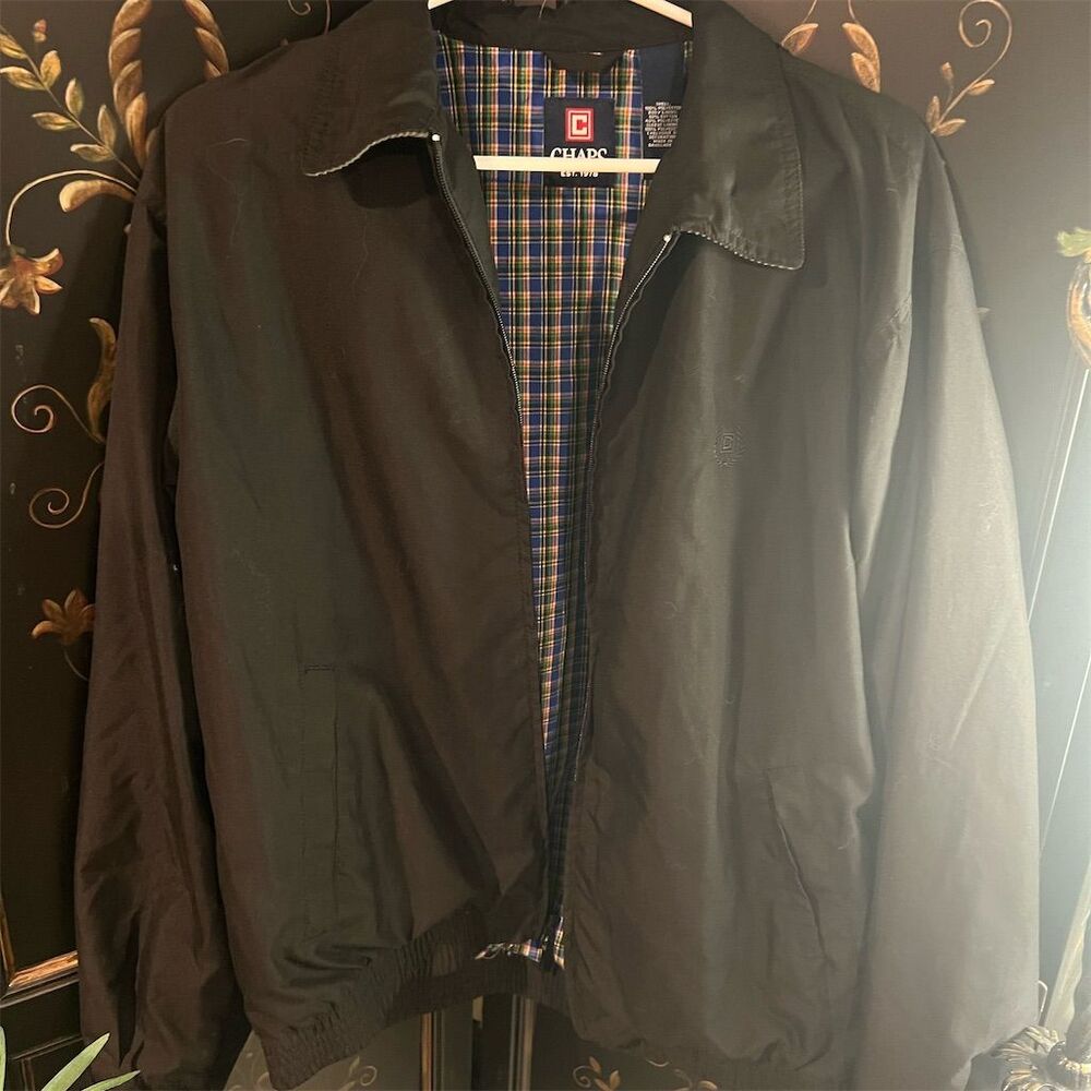 Chaps Men's Black Windbreaker Jacket Size M Casual Zip-Up